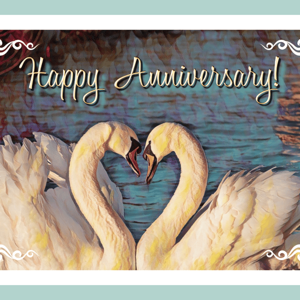 Happy Anniversary Swans Card A5