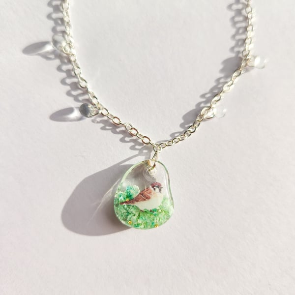 Bird Bracelet with Real Dried Flowers