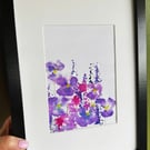 Purple floral meadow original watercolour