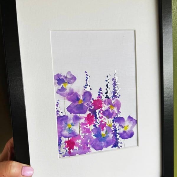 Purple floral meadow original watercolour