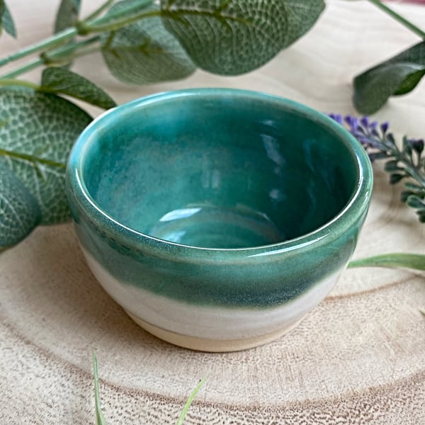 Small Green and White Ceramic Trinket Pot