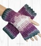 Crochet gloves. Purple pink and grey ladies gloves, fingerless gloves.   - Image 1