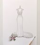 Custom hand drawn original wedding dress and bouquet illustration 