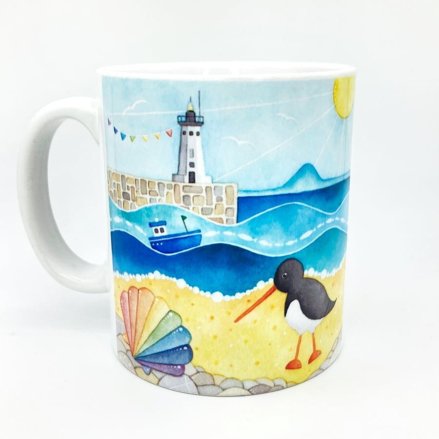 Oystercatcher Mug - Seaside Beach Watercolour, Nautical Coastal Kitchen Decor