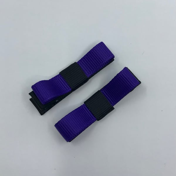 Small Straight Black and Purple Bow Clips (pair)