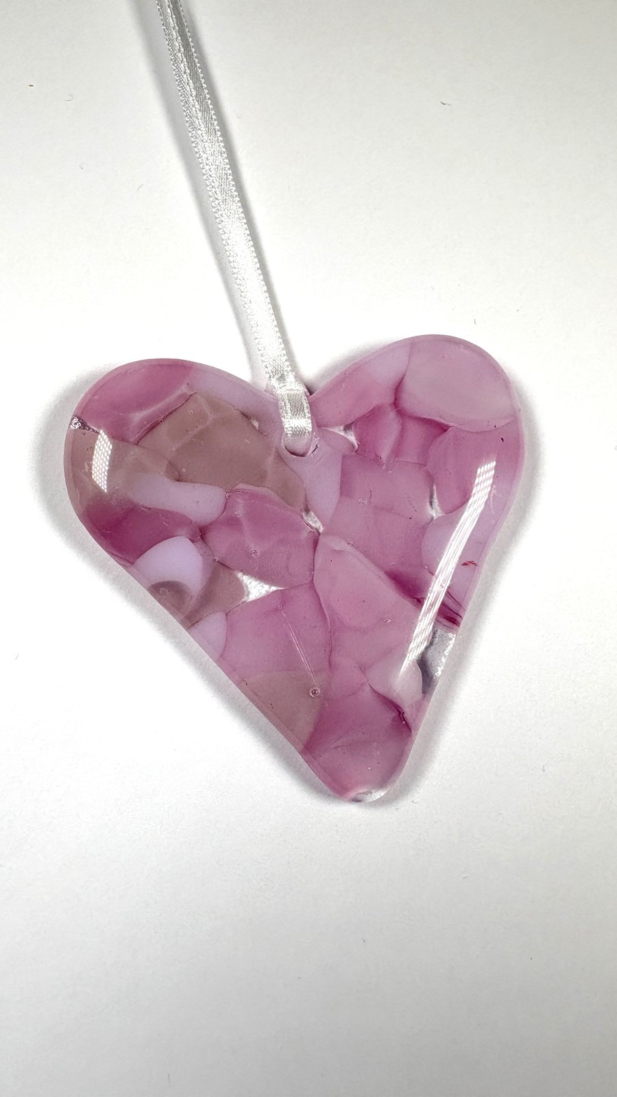 Rose petal fused glass pink heart 