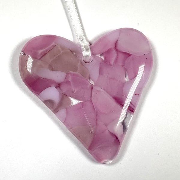 Rose petal fused glass pink heart 