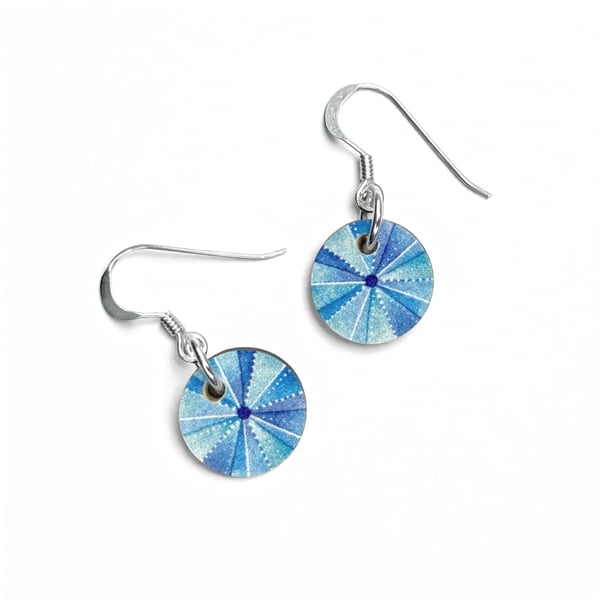 Sea Urchin Earrings. Handmade Dangly Wooden & Sterling Silver Seaside Jewellery