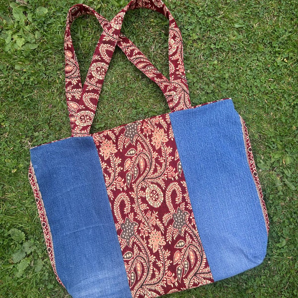 Fabric & Denim Tote bag - Upcycled 