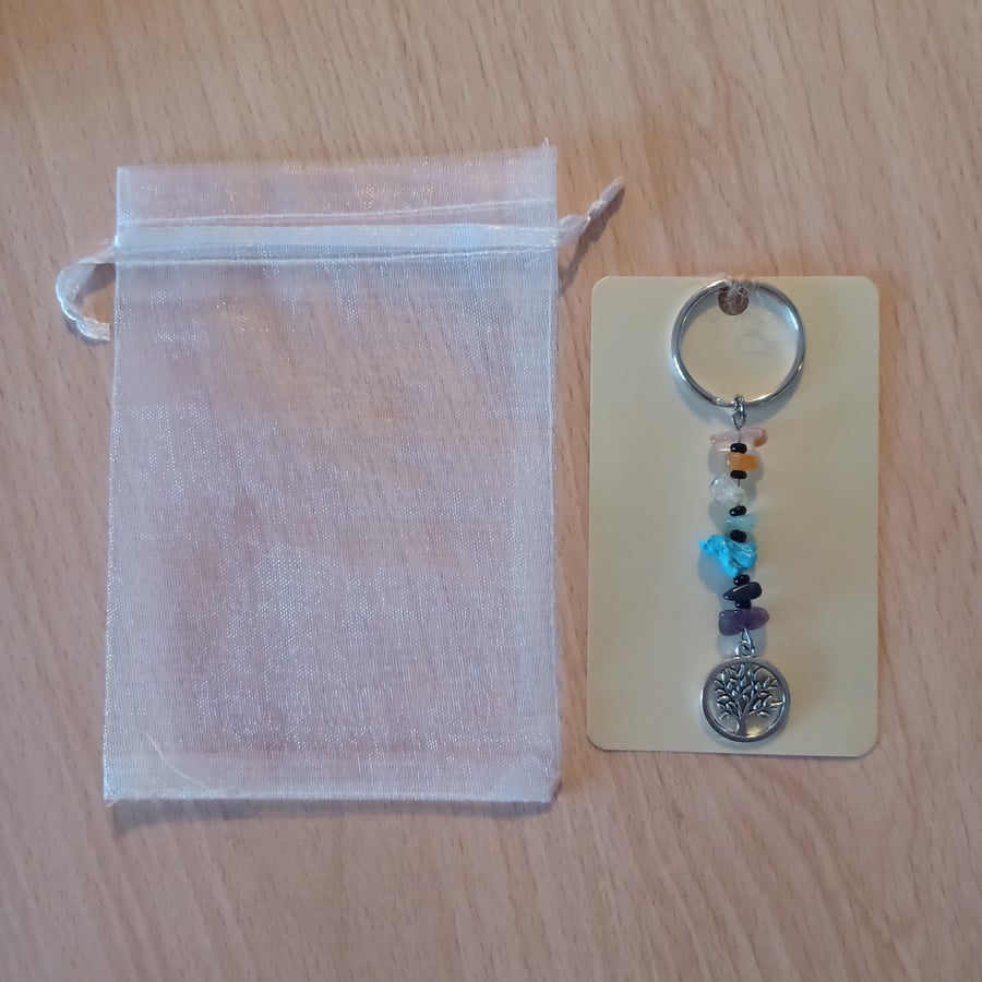 Tree of life Chakra healing crystals keyring