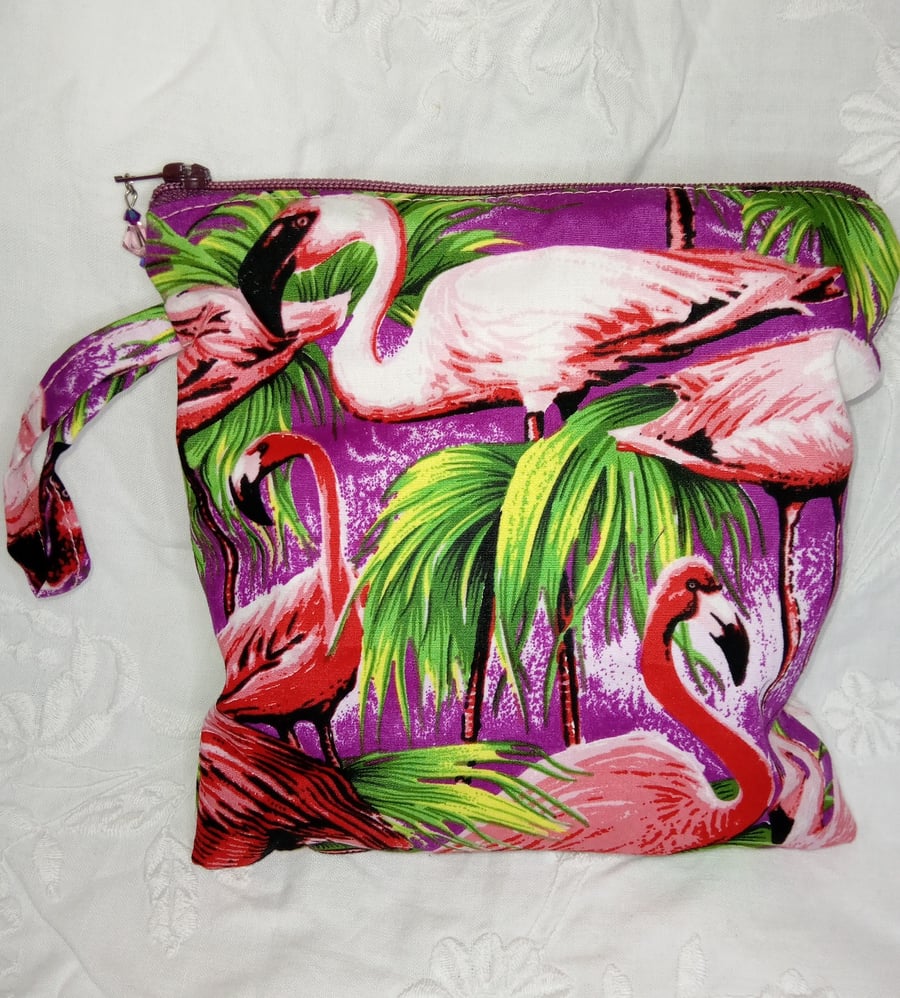  Flamingo zipped make up bag zipped pouch