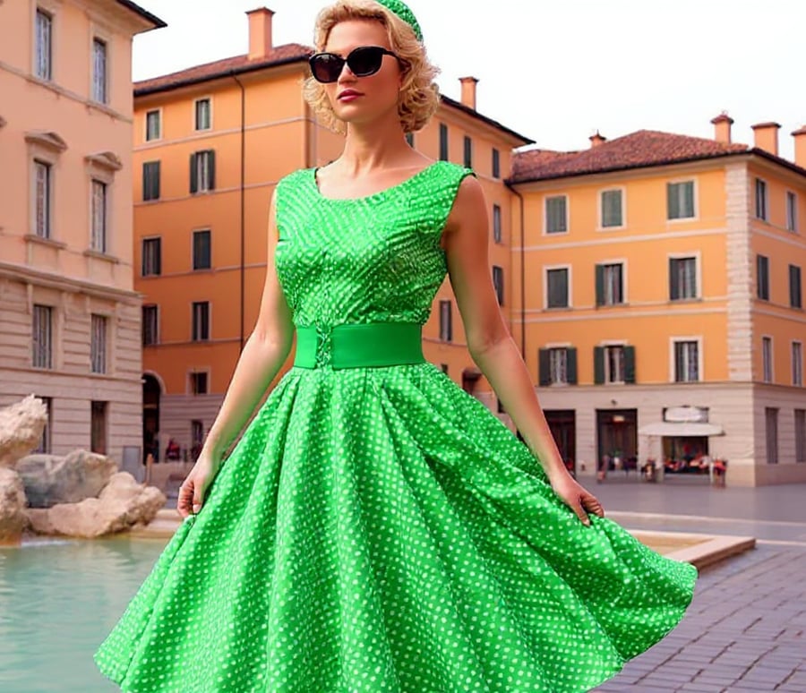1950s Vintage Retro Rockabilly polka dot Print dress, green women's sizes 14-26