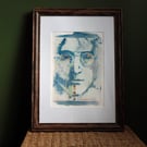 Framed A3 Hand Coloured Cyanotype Print of Lennon Mural plus Free A7 photo zine
