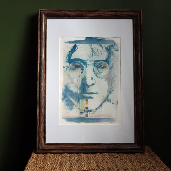 Framed A3 Hand Coloured Cyanotype Print of Lennon Mural plus Free A7 photo zine