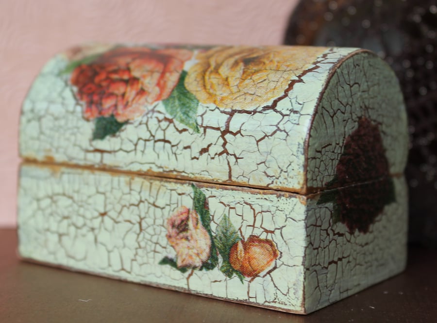 Decoupaged Shabby Chic Wedding Rings Box Roses for Her
