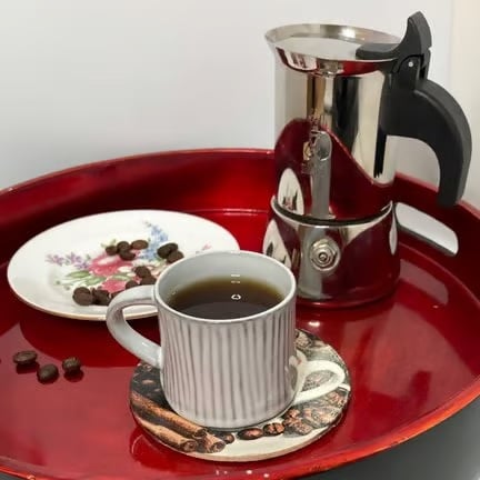 Coffee Cup Roasted Beans with Cinnamon Sticks Wooden Coasters