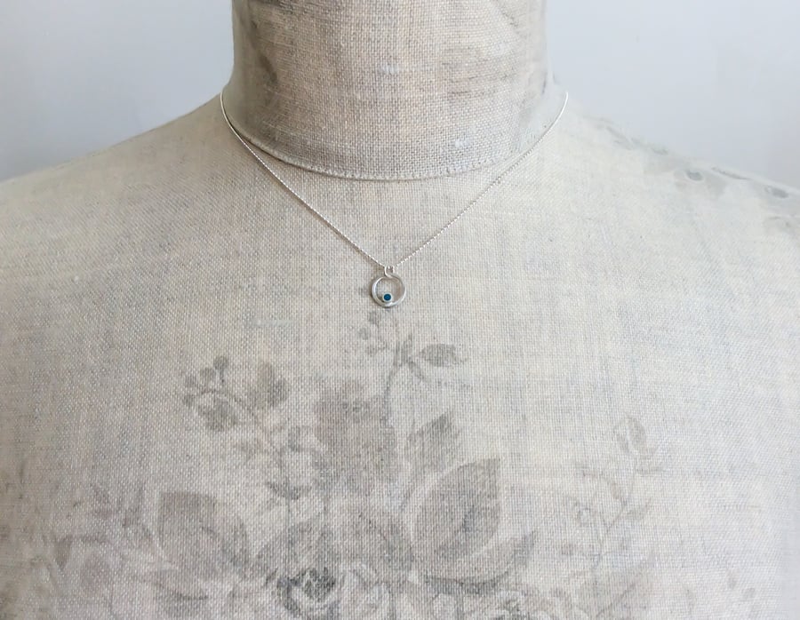 Tiny Blue Circle Pendant Necklace, minimalist, everyday jewellery 