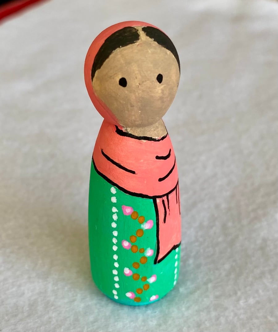 Malala Yousafzai Handpainted Wooden Peg Doll - inspirational women