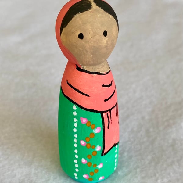 Malala Yousafzai Handpainted Wooden Peg Doll - inspirational women