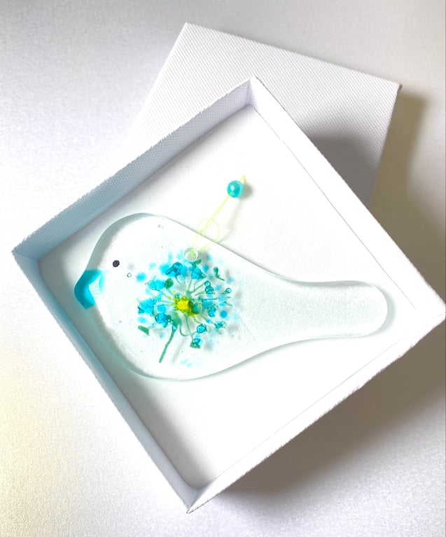 Pretty make a wish  fused glass bird 