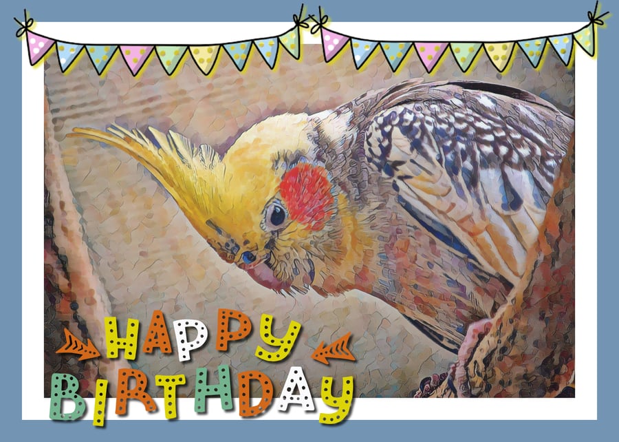 Happy Birthday Cockatiel Art Card A5