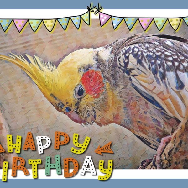 Happy Birthday Cockatiel Art Card A5