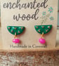 Green Wooden Celestial Resin Stud earrings Gold Pink