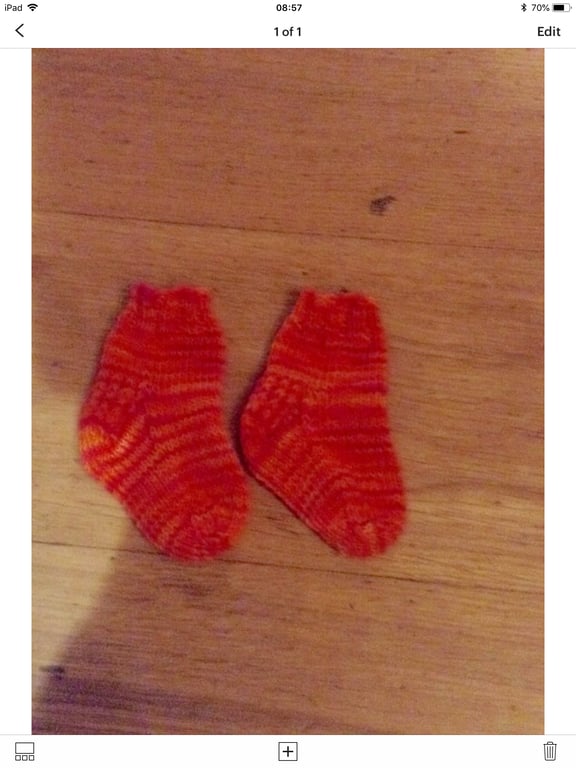 Hand Knit Baby Socks  0-3 months Hot Pink & Orange mix 