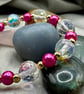 Crystal and pink glass pearl bead bracelet - elasticated