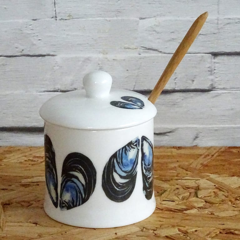 Lidded Jam Pot - honey pot, coastal, mussels, conserves, mustard, marmalade