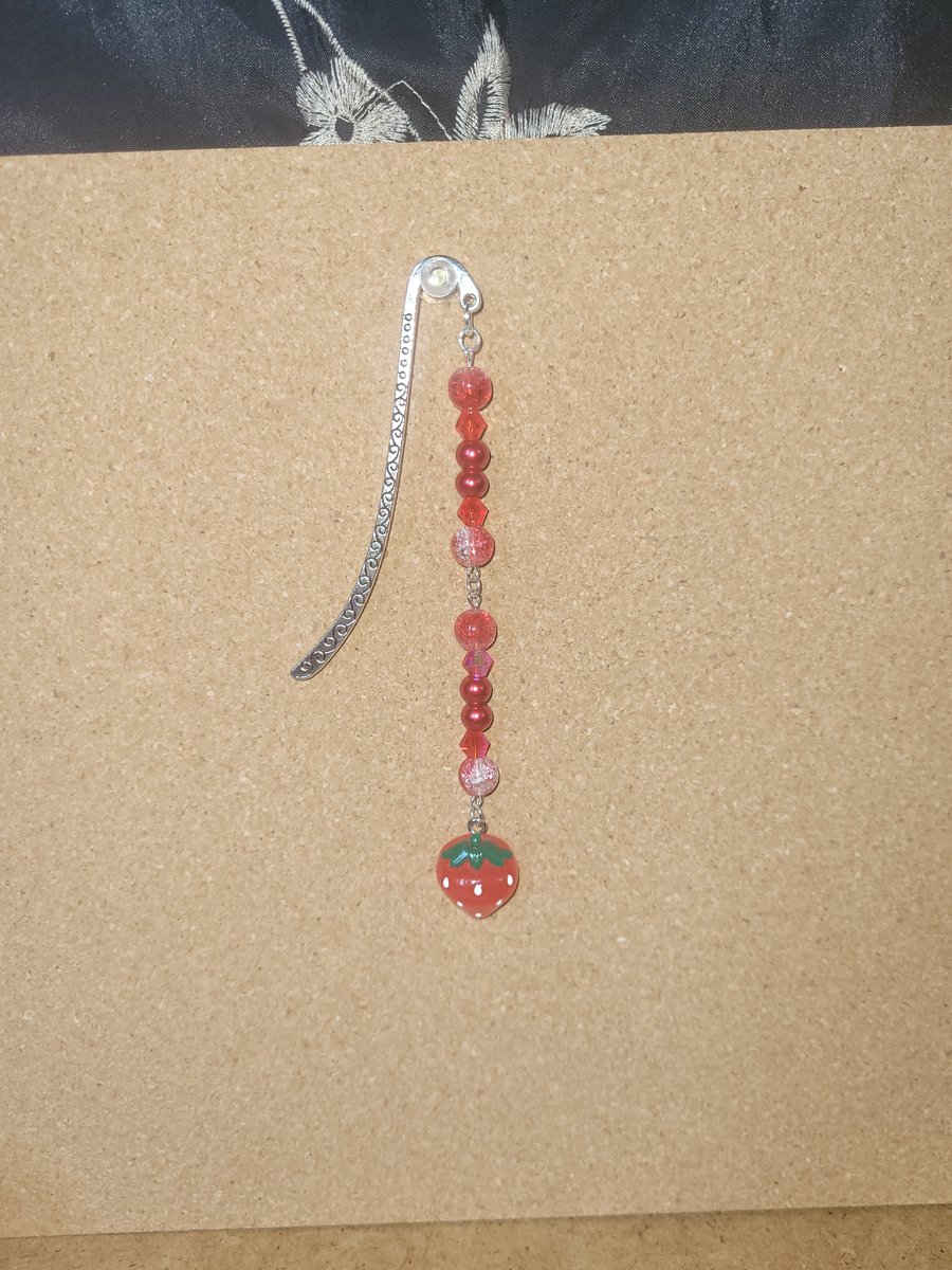 Beaded Metal Bookmark - Strawberry