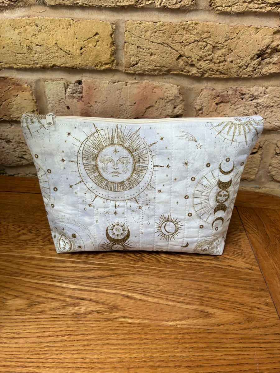 Sun Moon And Stars Quilted Fabric Makeup Bag