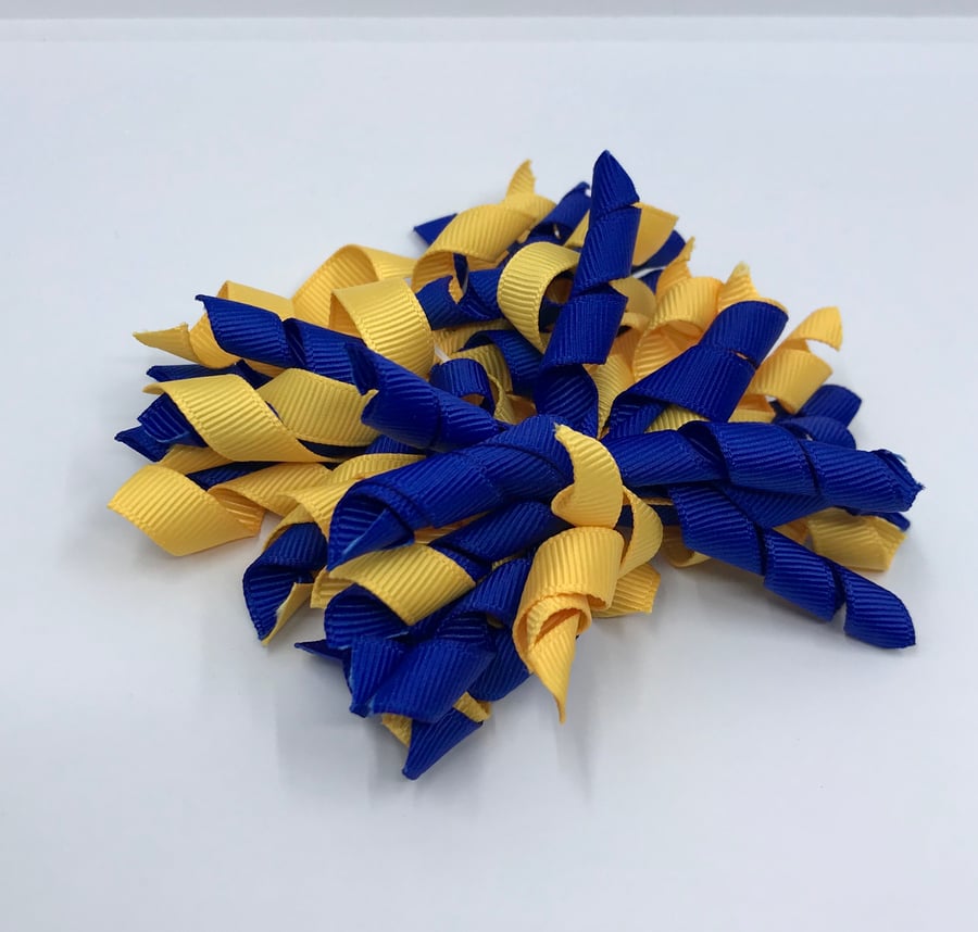 3 inch Cobalt Blue and Yellow Gold Curly Corkers on Clips (pair)