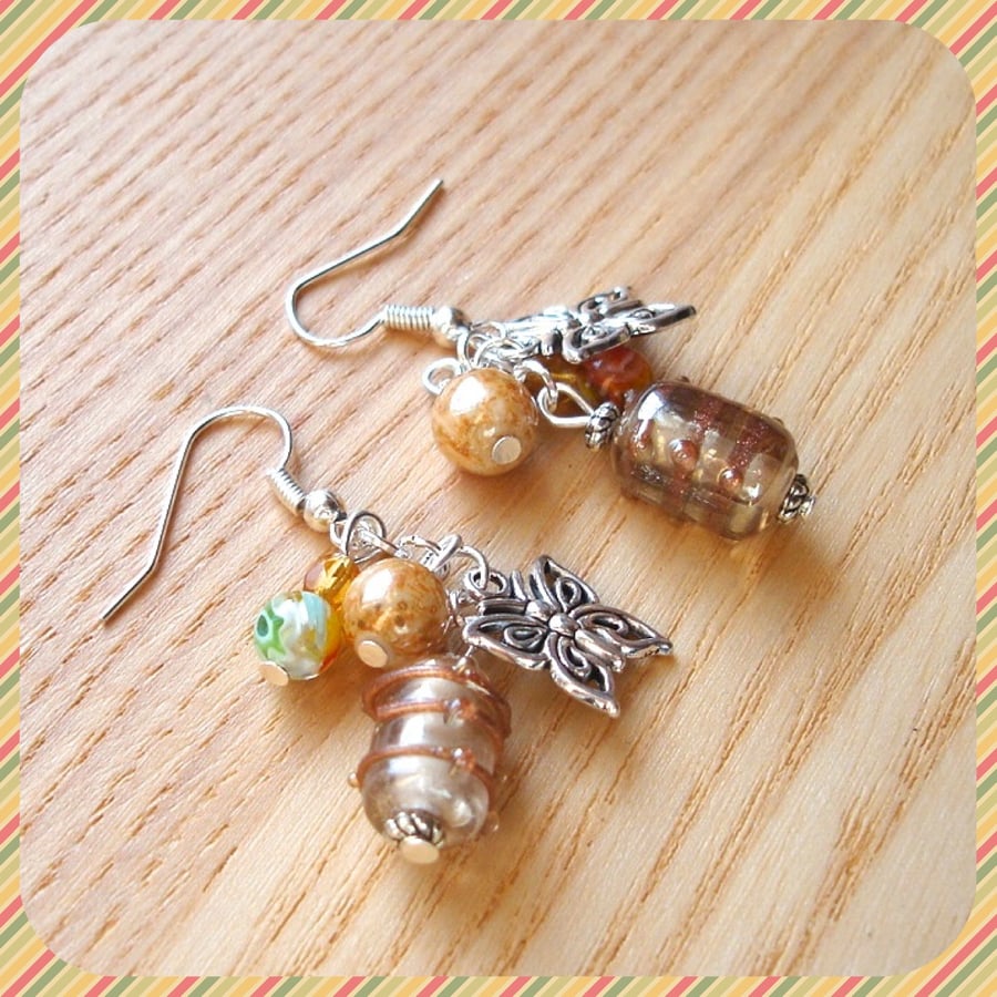 Butterfly and Bead Cluster Earrings