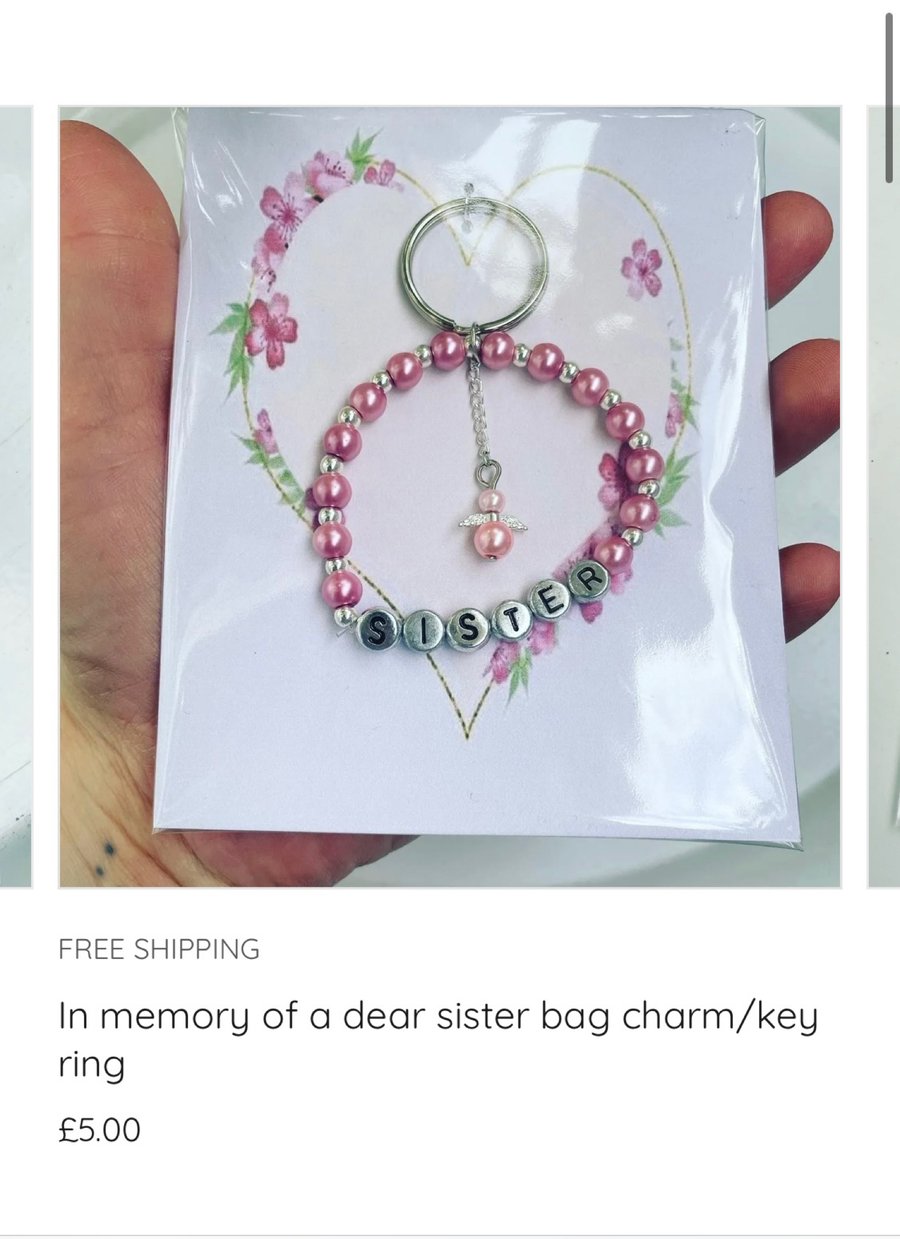 In memory of a dear sister key ring bag charm bereavement gift 