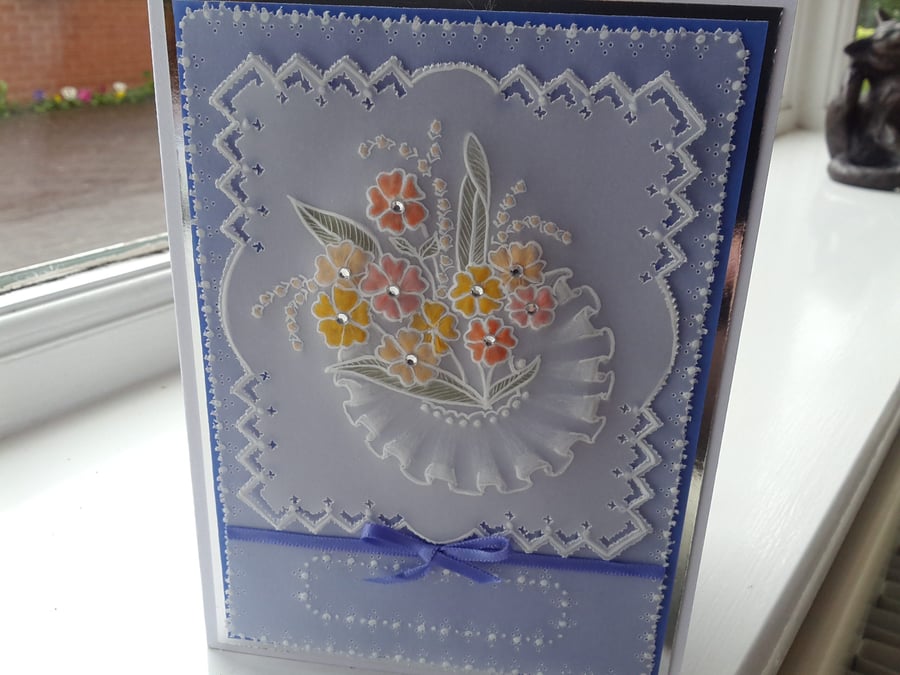 Frilly posy parchment birthday card