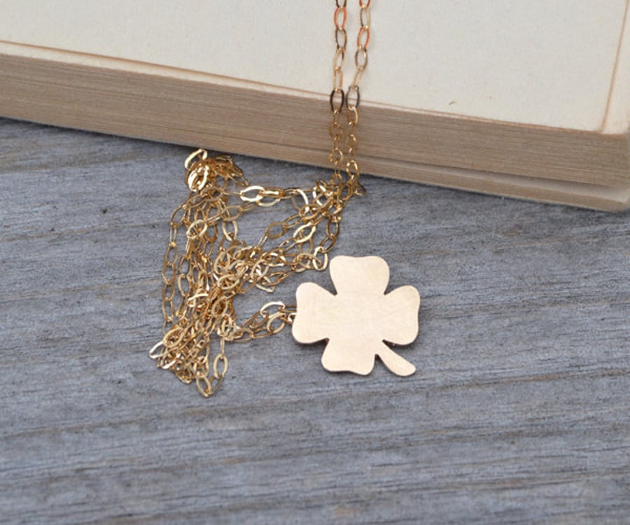  lucky shamrock in 9ct yellow gold, handmade in beautiful Cornwall, UK