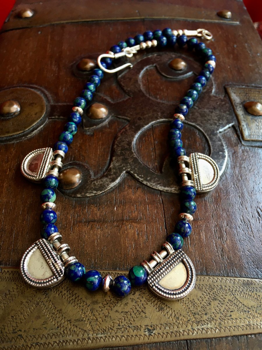 Ethiopian telsum necklace - azurite - amulet necklace - ethnic necklace - silver