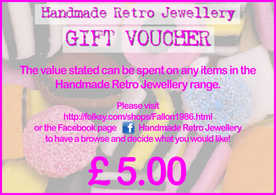 Handmade Retro Jewellery GIFT VOUCHER choose your value