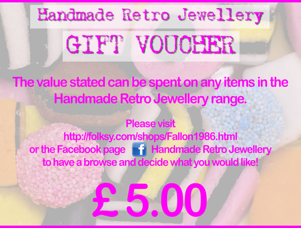 Handmade Retro Jewellery GIFT VOUCHER choose your value