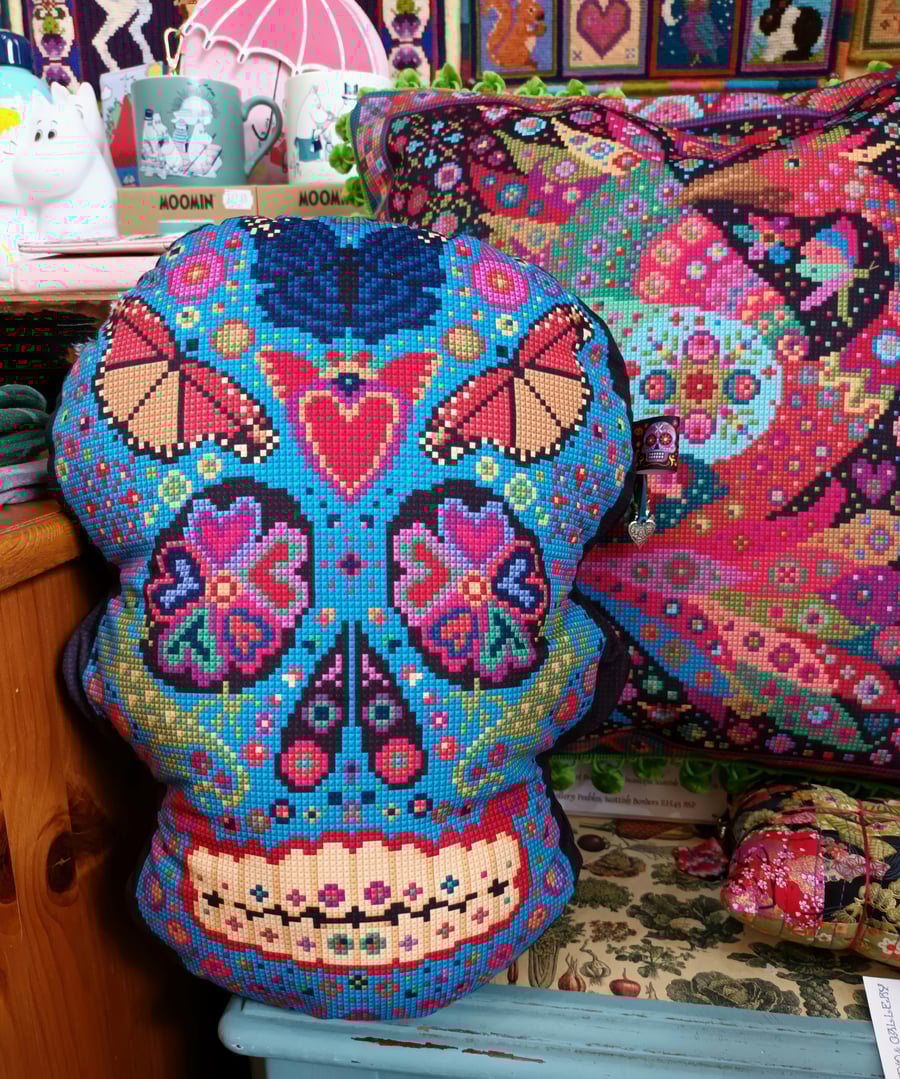 Sugar Skull Velvet Cushion,  Tapestry Printed Velvet,  Mexican Folk Art 