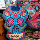 Sugar Skull Velvet Cushion,  Tapestry Printed Velvet,  Mexican Folk Art 