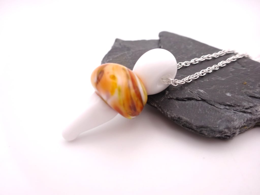 lampwork glass toadstool pendant necklace