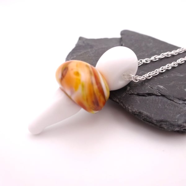 lampwork glass toadstool pendant necklace