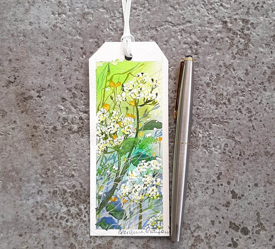 Bookmark. Cow Parsley. Original Painting of Wildflowers