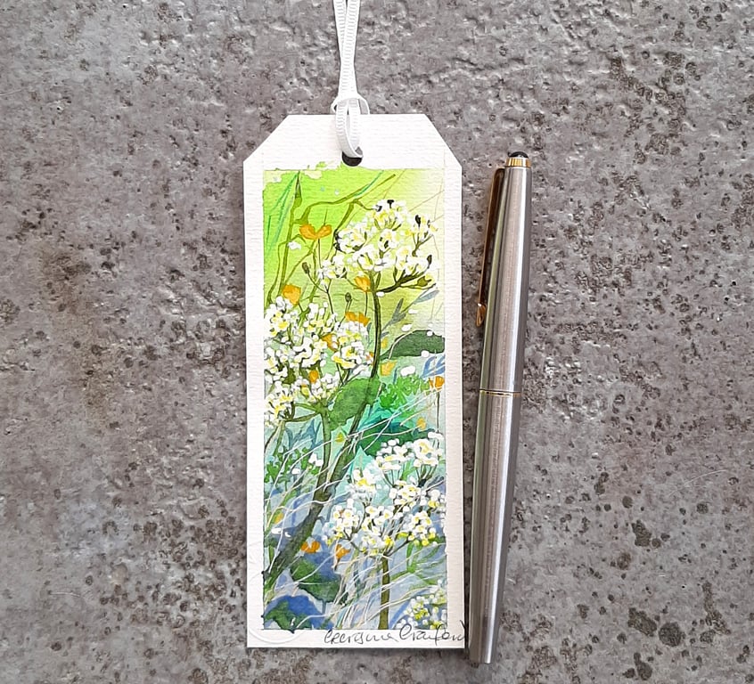 Bookmark. Cow Parsley. Original Painting of Wildflowerd