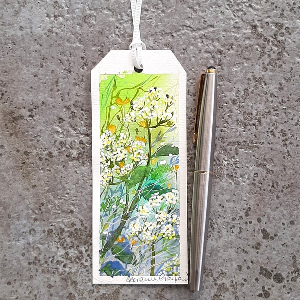 Bookmark. Cow Parsley. Original Painting of Wildflowerd