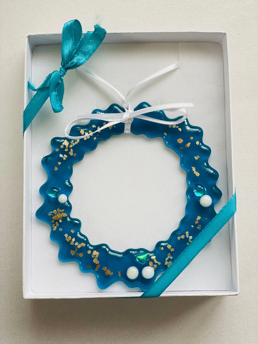 Teal fused glass wreath decoration