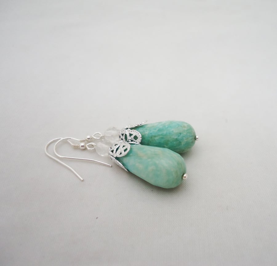 Amazonite Earrings, Drop Amazonite Earrings, Dangle Amazonite Earrings, Mint