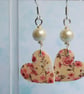 Cream and Pink Floral Heart Earrings - Image 4